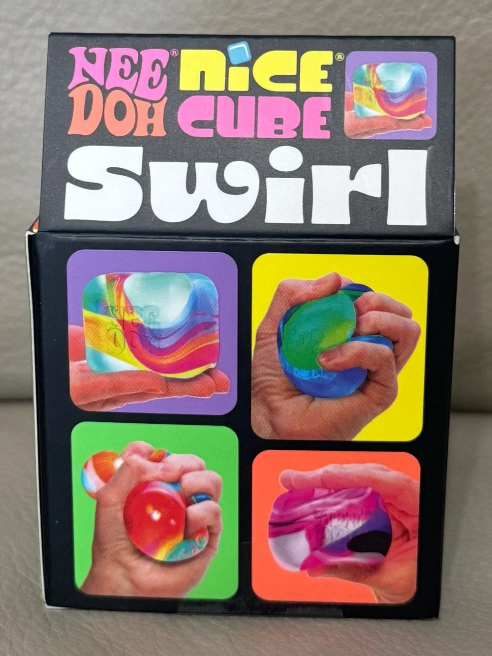 NeeDoh Nice Cube SWIRL Super Solid Squish Squeezable Squishy Orange Red